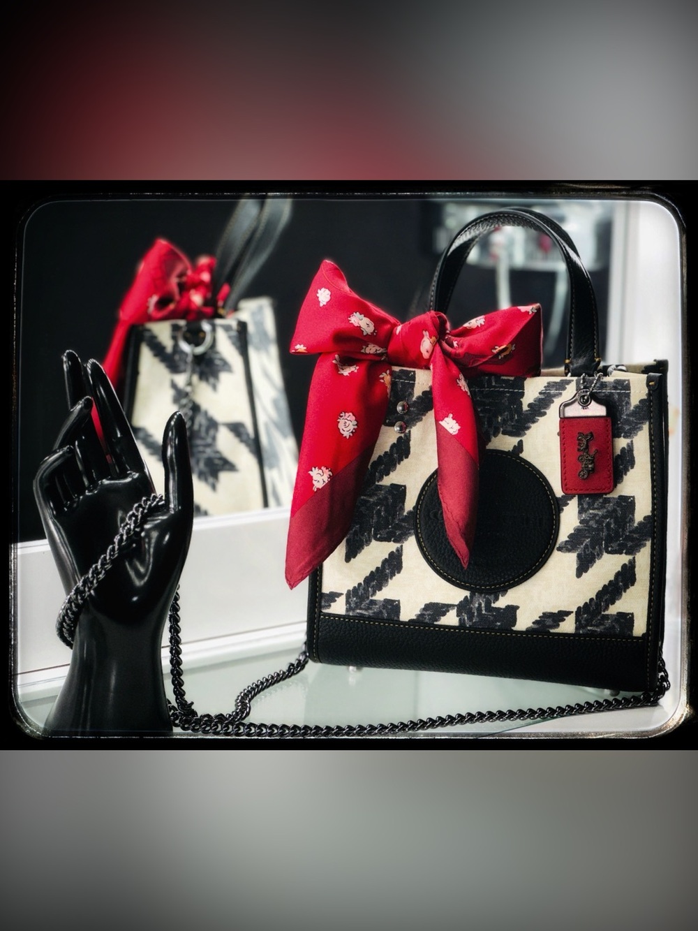 Coach- Dempsey Tote 22 With Houndstooth Print And Patch